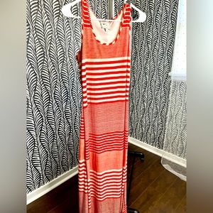 Orange and cream striped maxi tank dress